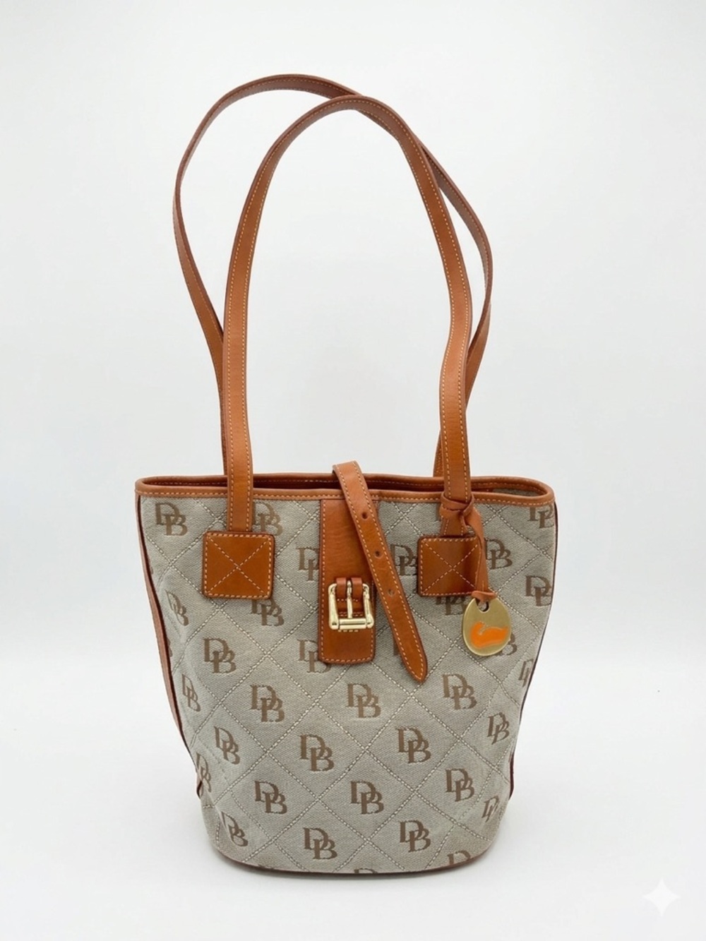 Dooney & Bourke Signature Quilted Can as Bucket Bag. Khaki/Beige and Brown